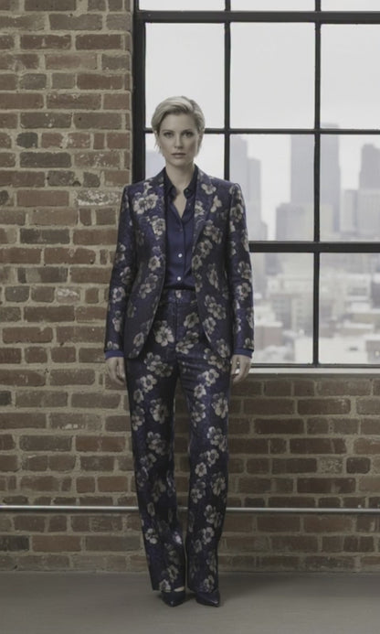 Women's Tuxedo Navy and Pink Floral Patterned Brocade Jacket/ Style Number J39202/220