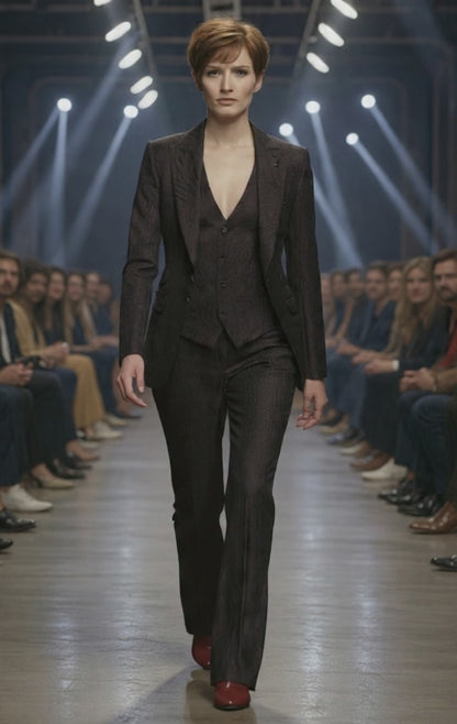 Women's Tuxedo Burgundy and Black Patterned Jacquard Jacket / Style Number J39178/220