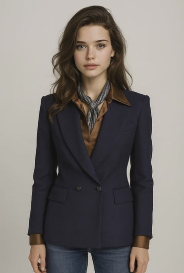French Blue Wool/ Blend Two Piece Ladies Double Breasted Suit