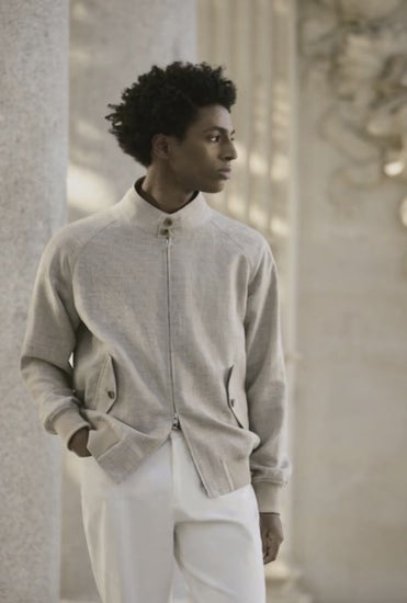 Italian Beige Wool & Linen-Silk & Spandex Jacket Plus White Trousers