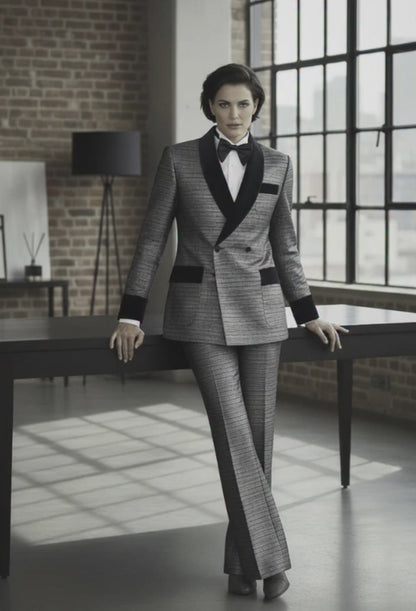 Women's Tuxedo Silver and Black Brocade Jacket/ Style Number J39213/220