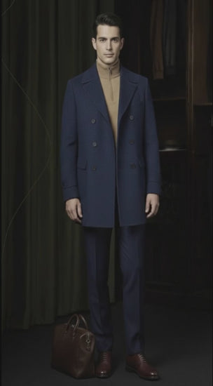Blue Cashmere Double Breasted Overcoat