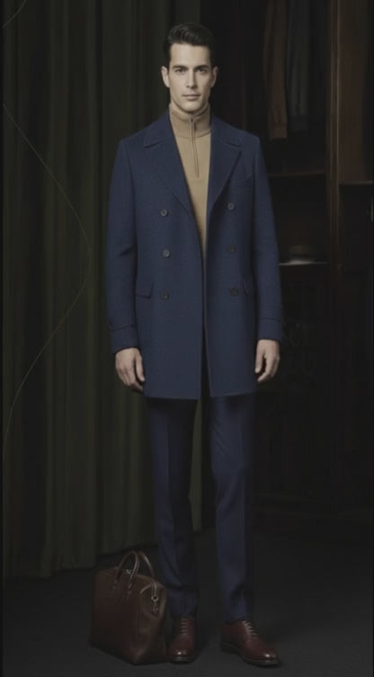 Blue Cashmere Double Breasted Overcoat