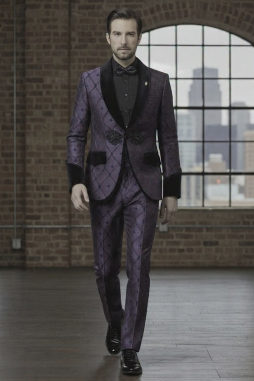 Tuxedo Red and Navy Jacquard Jacket