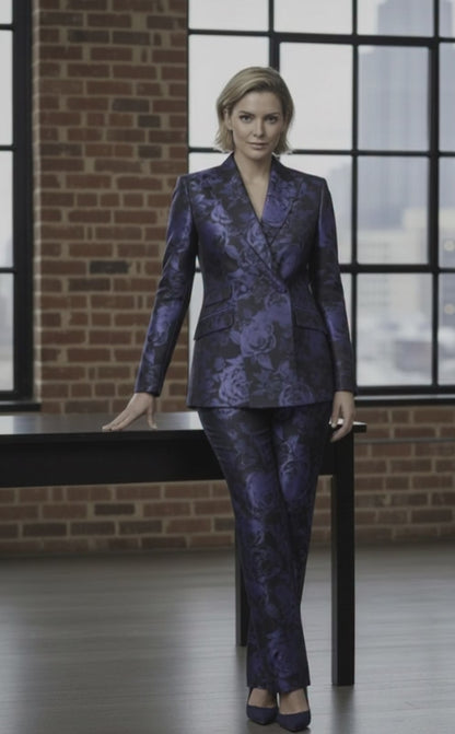 Women's Tuxedo Blue and Navy Patterned Brocade Jacket  / Style Number J39144/200