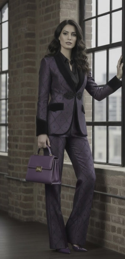 Women's Tuxedo Red and Navy Jacquard Jacket/  Style Number J39125/200