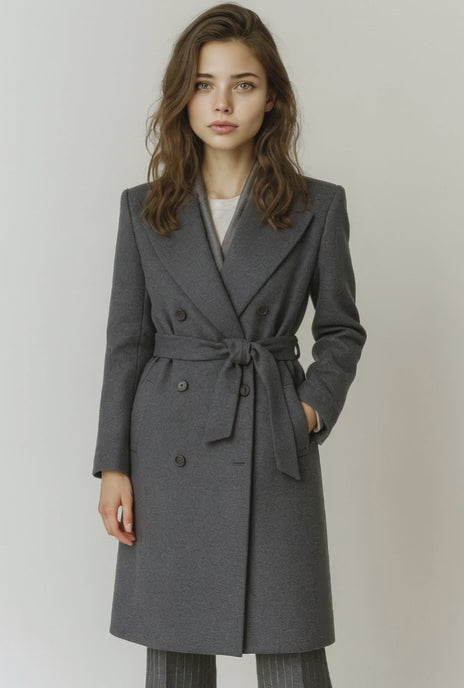 Ladies Grey Double Breasted Overcoat 
