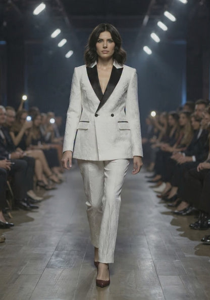 Women's Tuxedo White/ Black Brocade Jacket / Style Number J39151/200