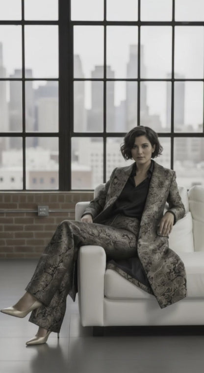 Women's Tuxedo Gold and Red/ Black Patterned Brocade Long Jacket  / Style Number J39147/220