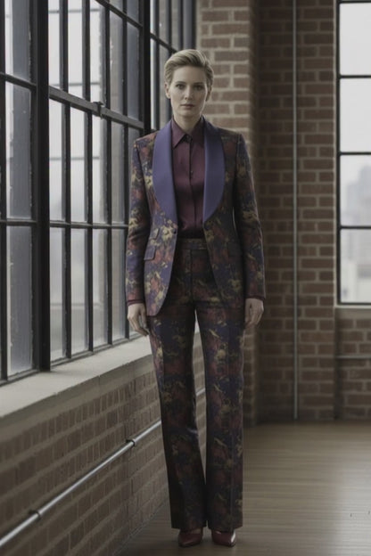 Women's Tuxedo Navy and Red and Gold Patterned Brocade Jacket / Style Number J39204/220