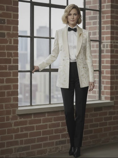 Women's Tuxedo Ivory and Gold Brocade Jacket, Style Number J39109/200