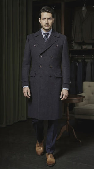 Navy Wool Double Breasted Overcoat 