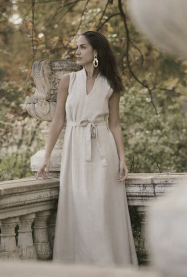 Italian Beige Linen Women's Full Dress