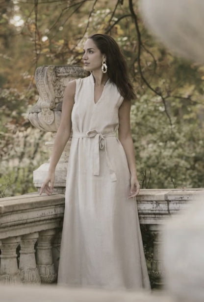 Italian Beige Linen Women's Full Dress