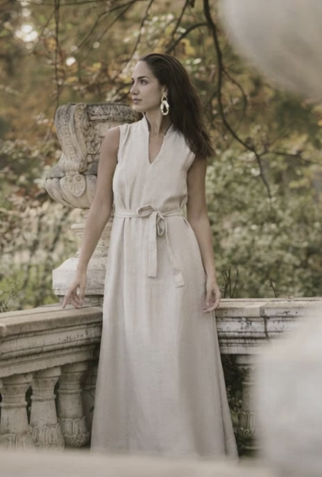Italian Beige Linen Women's Full Dress