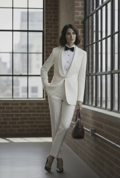 Women's Tuxedo White Textured Jacket /  Style Number J39101/200