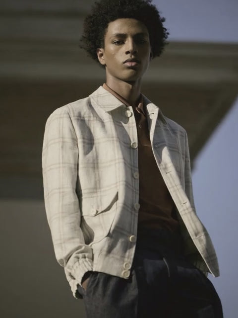 Italian White -Beige Linen Single Breasted Six Button Style Jacket