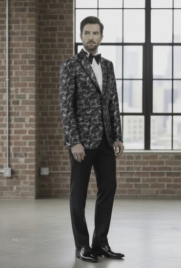 Tuxedo Black and Silver Jacquard Jacket