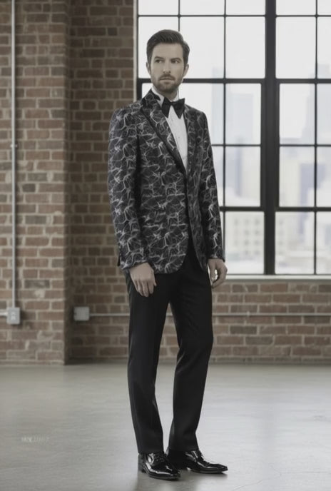 Tuxedo Black and Silver Jacquard Jacket
