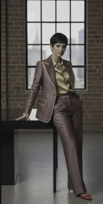 Women's Tuxedo Red and Cerise/ Gold Patterned Brocade Jacket / Style Number J39187/220