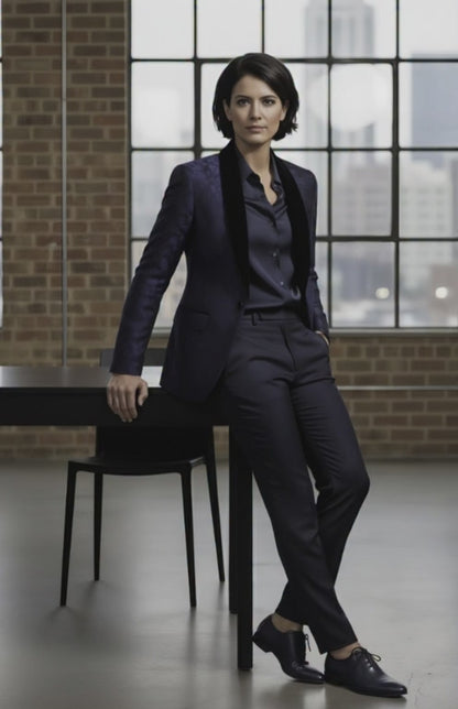 Women's Tuxedo Blue and Navy Patterned Brocade Jacket / Style Number J39218/220