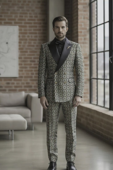 Tuxedo Green and Black/ White Floral Brocade Jacket