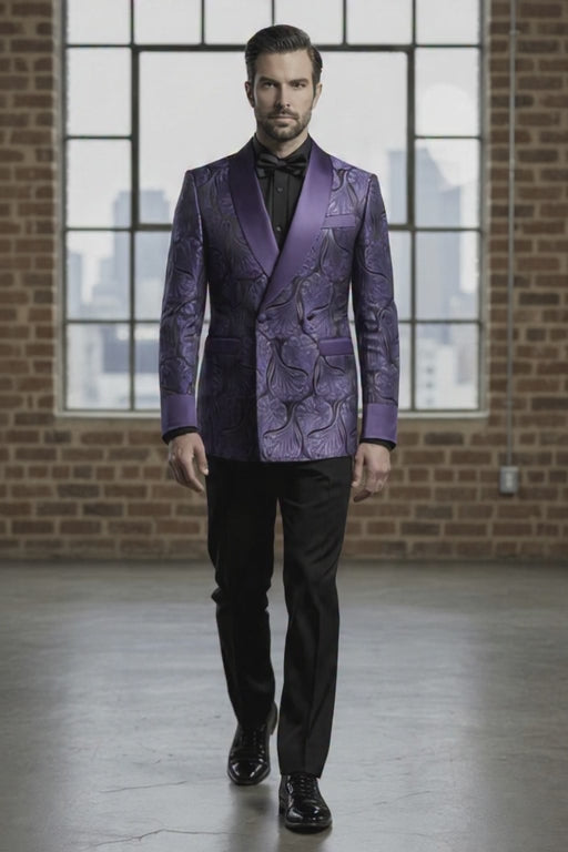 Tuxedo Purple Patterned Brocade Jacket