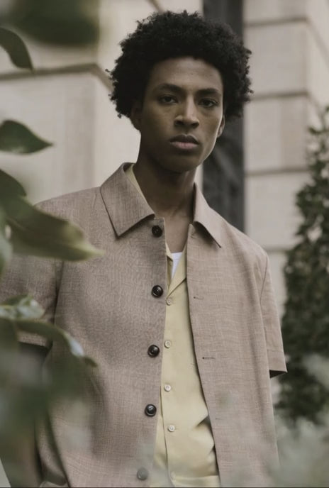 Italian Sand Colour Bamboo/Spandex/Silk/Wool Short Sleeved Jacket