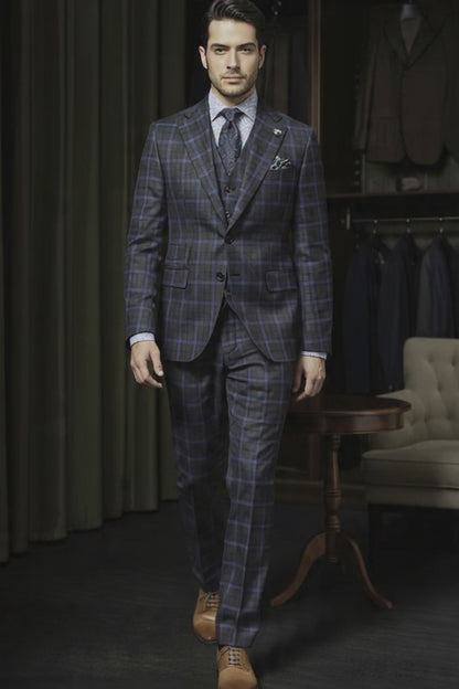 Purple and Navy Check Single Breasted Jacket / Plus Purple and Navy Check Trousers