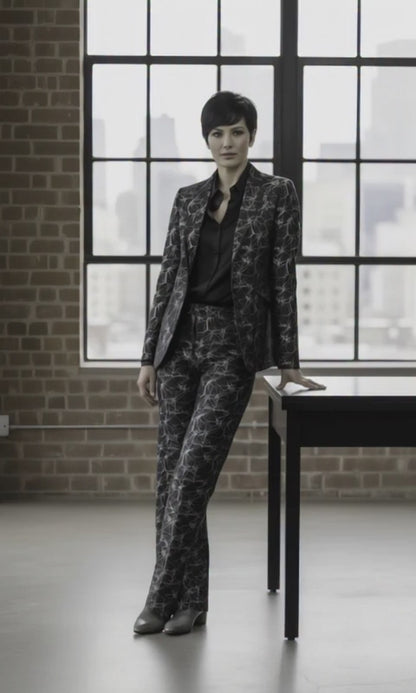 Women's Tuxedo Black and Silver Jacquard Jacket /  Style Number J39139/200