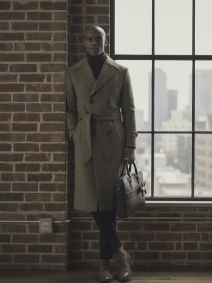 Green Tweed/ Double Breasted Overcoat Wool 