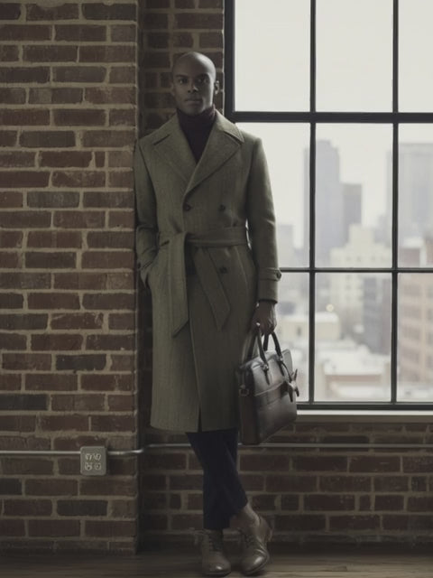 Green Tweed/ Double Breasted Overcoat Wool 